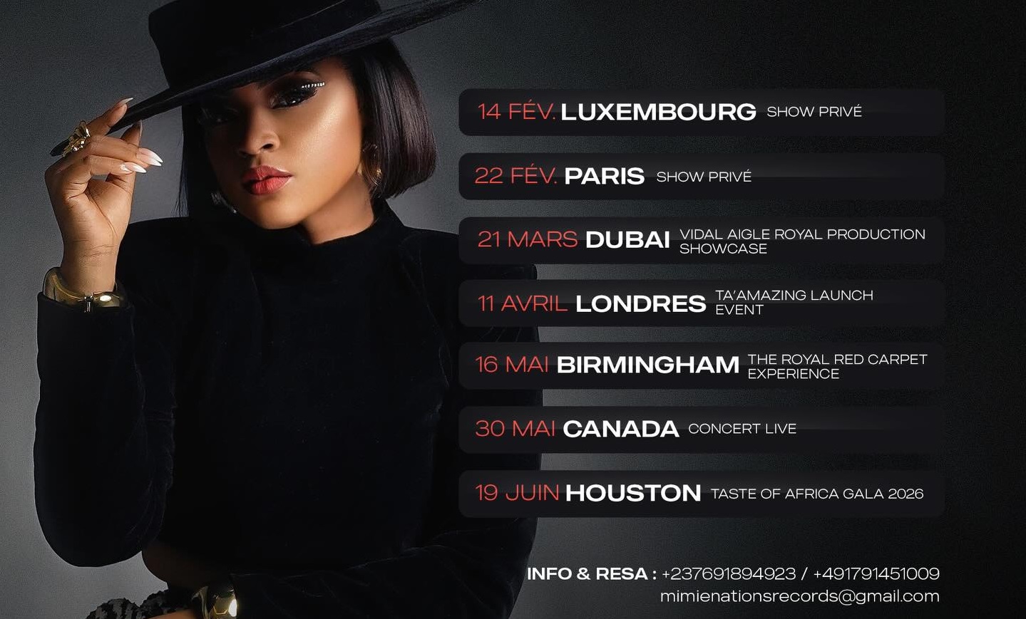 Musique: Mimie s&rsquo;engage dans une tournée mondiale